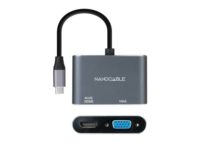 Адаптер за USB-C към VGA/HDMI NANOCABLE 10.16.4303 Сив 4K Ultra HD
