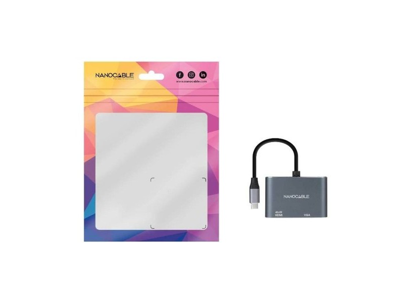 Адаптер за USB-C към VGA/HDMI NANOCABLE 10.16.4303 Сив 4K Ultra HD