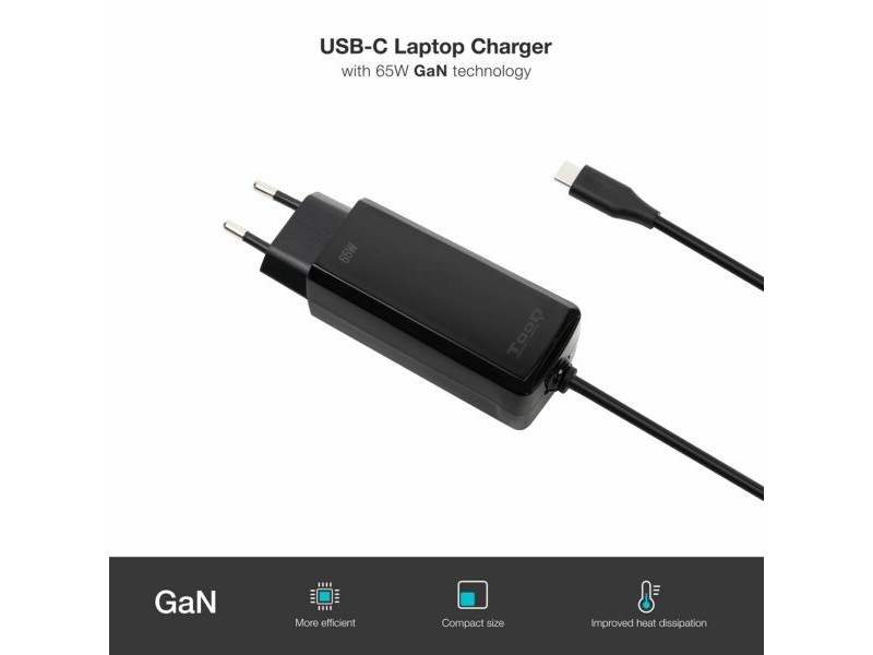 Зарядно за стена TooQ TQLC-USBCGAN65PD-C Черен 65 W