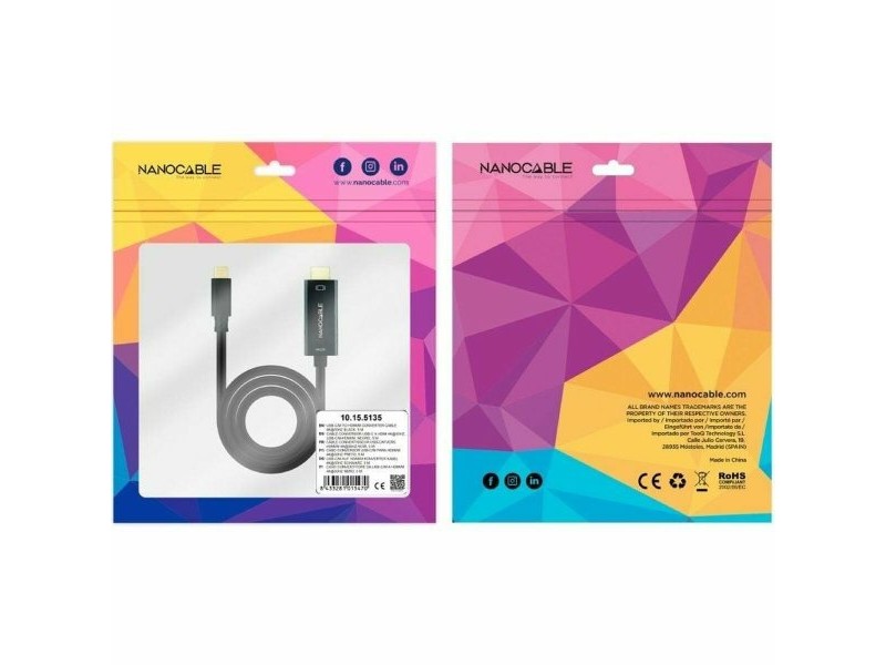 Кабел USB-C към HDMI NANOCABLE 10.15.5135 5 m Черен