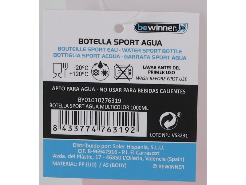 Бутилка с Капак и Сламка Bewinner Многоцветен 1 L