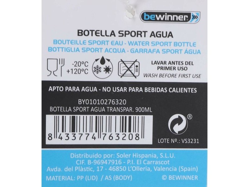 Бутилка с Капак и Сламка Bewinner Многоцветен Прозрачен 900 ml