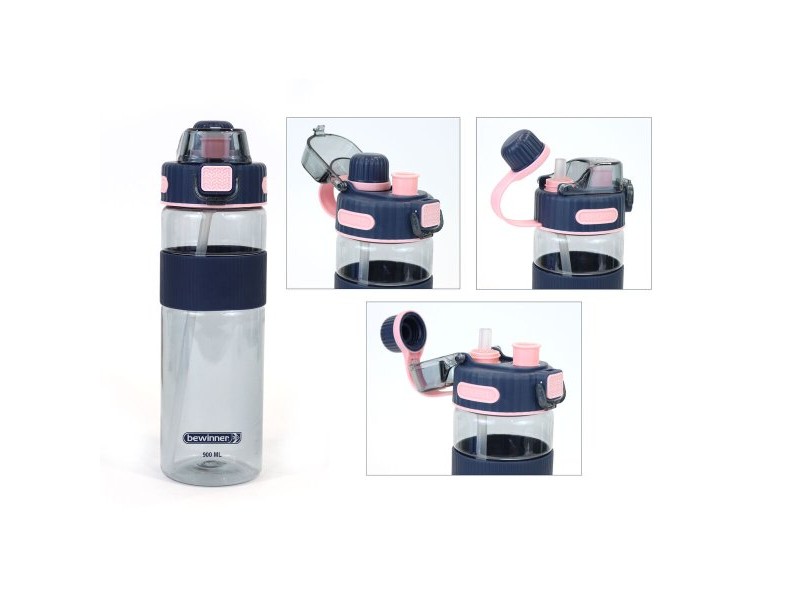 Бутилка с Капак и Сламка Bewinner Многоцветен Прозрачен 900 ml