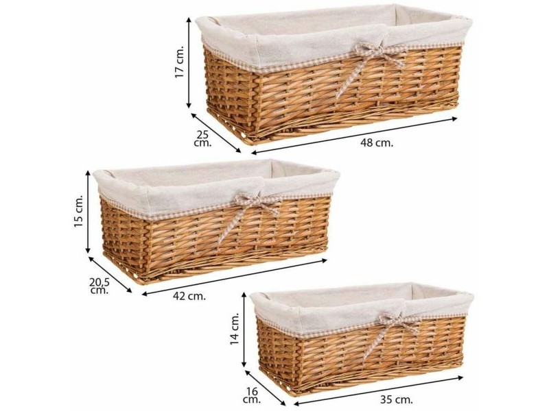 Комплект кошове Alexandra House Living плетена ракита Върбово дърво 25 x 17 x 48 cm 42 x 20,5 x 15 cm 35 x 16 x 14 cm 3 Части