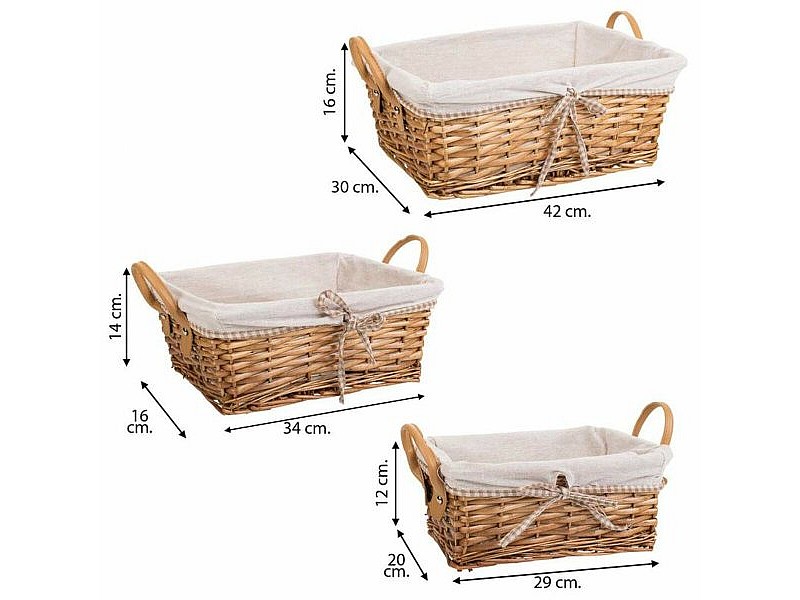 Комплект кошове Alexandra House Living плетена ракита Върбово дърво 29 x 20 x 12 cm 30 x 16 x 42 cm 34 x 16 x 14 cm 3 Части