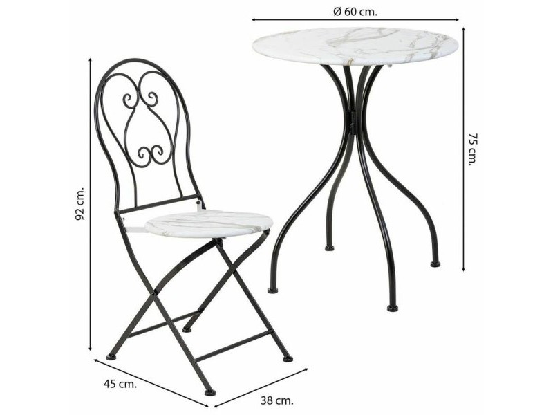 Комплект от маса с 2 стола Alexandra House Living Бял Черен 60 x 75 x 60 cm