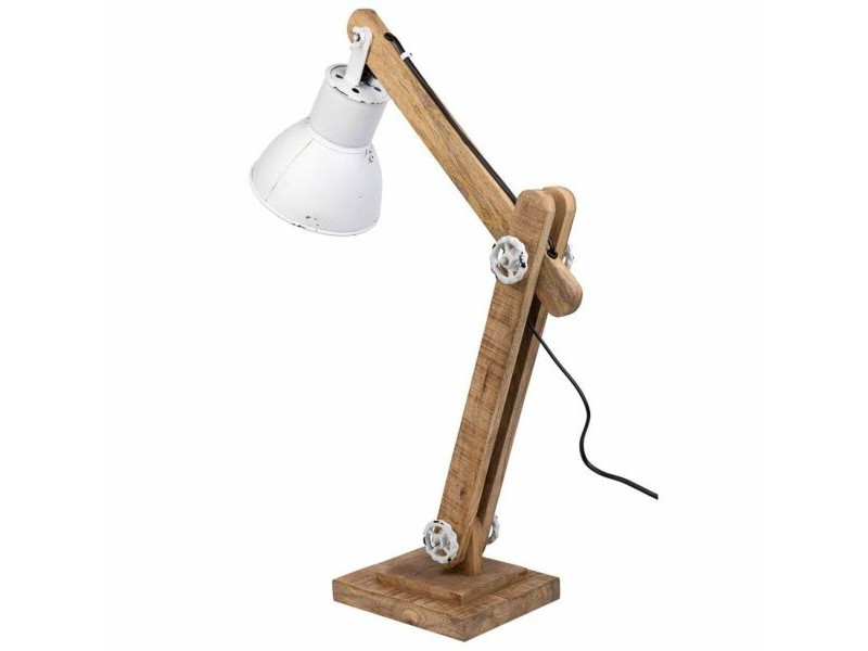 Flexo / Настолна лампа Alexandra House Living Бял Метал Желязо Дърво манго 22 x 79 x 17 cm