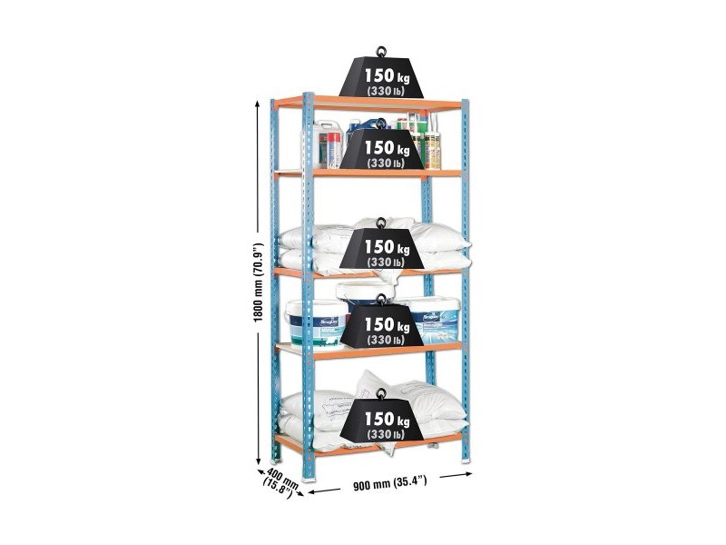 Лавица Simon Rack Maderclick 5/400 750 kg Метал 5 Рафтове ПДЧ (180 x 90 x 40 cm)