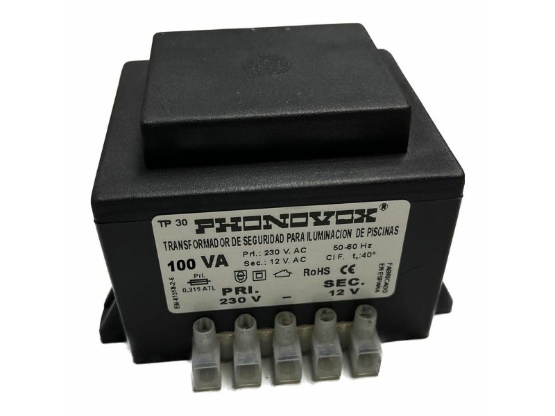 Safety transformer for swimming pool lighting PHONOVOX tp31100 100 VA 12 V 230 V 50-60 Hz 9,8 x 7,9 x 7,4 cm