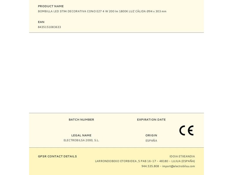 LED крушка Fbright st94 Кехлибар 4 W E27 200 Lm Декоративна (1800 K)