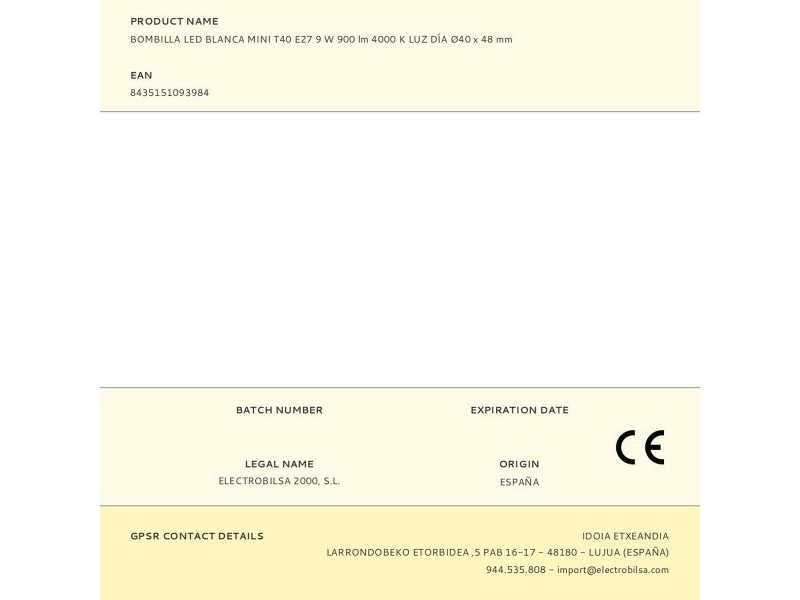 LED крушка Fbright mini t40 F E27 900 Lm Ø 4 x 4,8 cm Бял 9 W (4000 K)