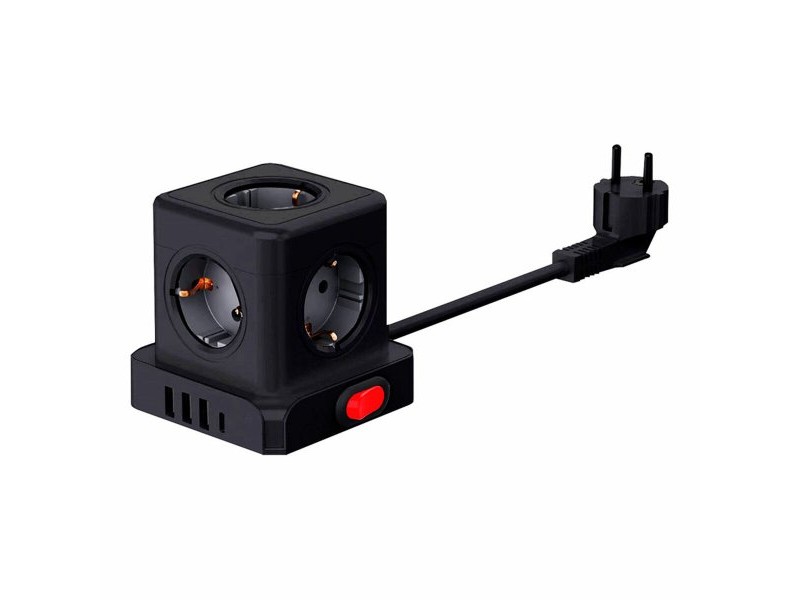 Контакт - 5 изхода с копче Fbright Черен 3680 W (1,5 m)