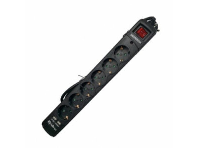 Контакт - 6 изхода с копче Riello THUNDER 6002 USB Черен
