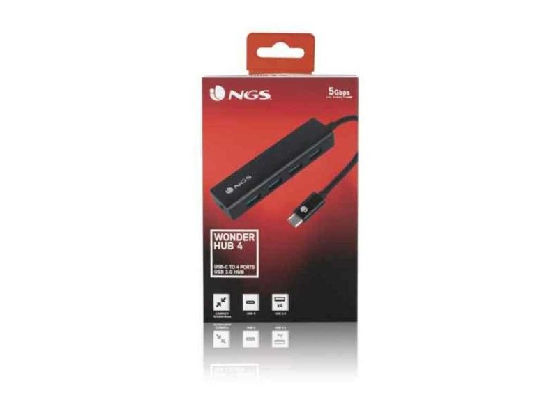 Гнездо с 4 USB порта NGS WONDERHUB4 Черен 5 Gbps