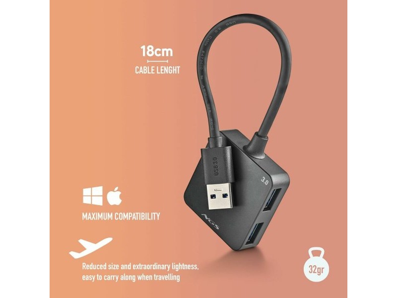 USB извод NGS IHUB3.0TINY Черен