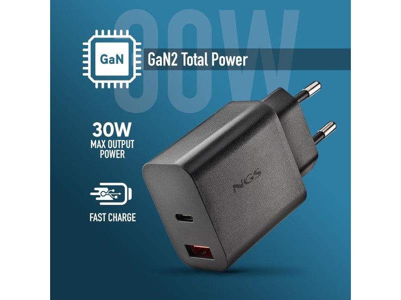Зарядно за лаптоп NGS ERA30WBLACK 30 W Черен