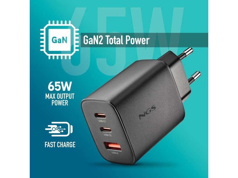 Зарядно за лаптоп NGS ERA65WBLACK 65 W Черен