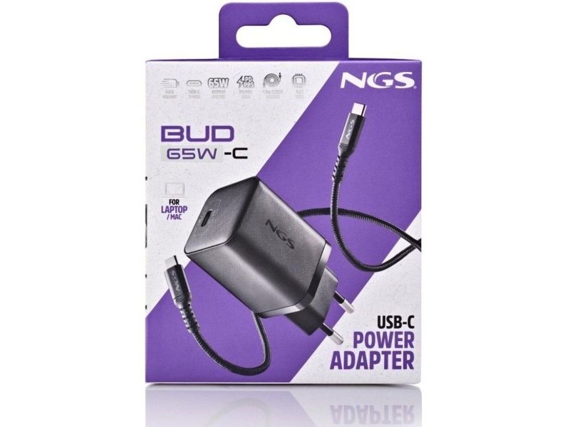 Зарядно за стена NGS NGS Bud 65 W Черен Зарядно за стена NGS NGS Bud 65 W Черен