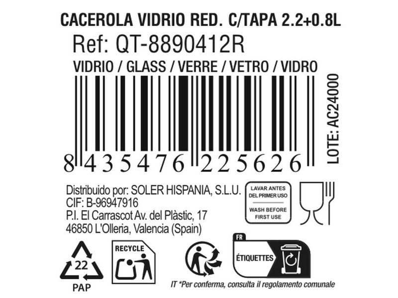 Касерола с Капак Quttin 124316 Cтъкло 30 x 40 cm