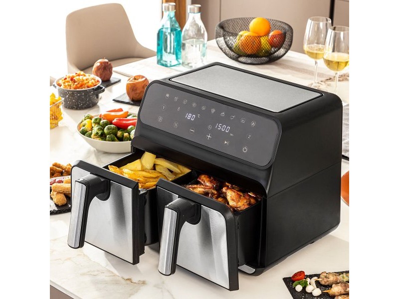 въздушен фритюрник InnovaGoods Fryinn Double 8000 Черен 3400 W 8 L Неръждаема стомана
