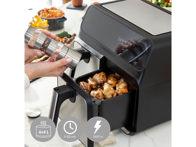 въздушен фритюрник InnovaGoods Fryinn Double 8000 Черен 3400 W 8 L Неръждаема стомана