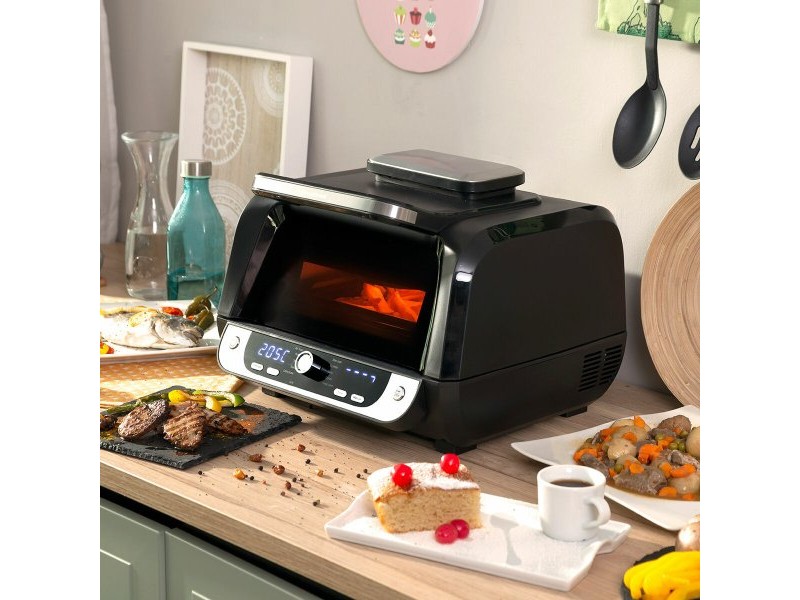 въздушен фритюрник с грил, аксесоари и книга с рецепти InnovaGoods Fryinn 12-in-1 6000 Черен Стомана 3400 W 6 L