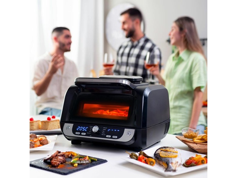 въздушен фритюрник с грил, аксесоари и книга с рецепти InnovaGoods Fryinn 12-in-1 6000 Черен Стомана 3400 W 6 L