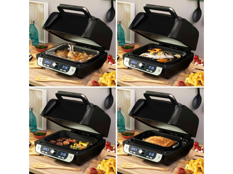 въздушен фритюрник с грил, аксесоари и книга с рецепти InnovaGoods Fryinn 12-in-1 6000 Черен Стомана 3400 W 6 L