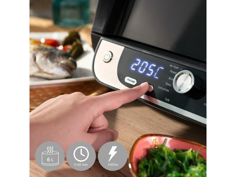 въздушен фритюрник с грил, аксесоари и книга с рецепти InnovaGoods Fryinn 12-in-1 6000 Черен Стомана 3400 W 6 L