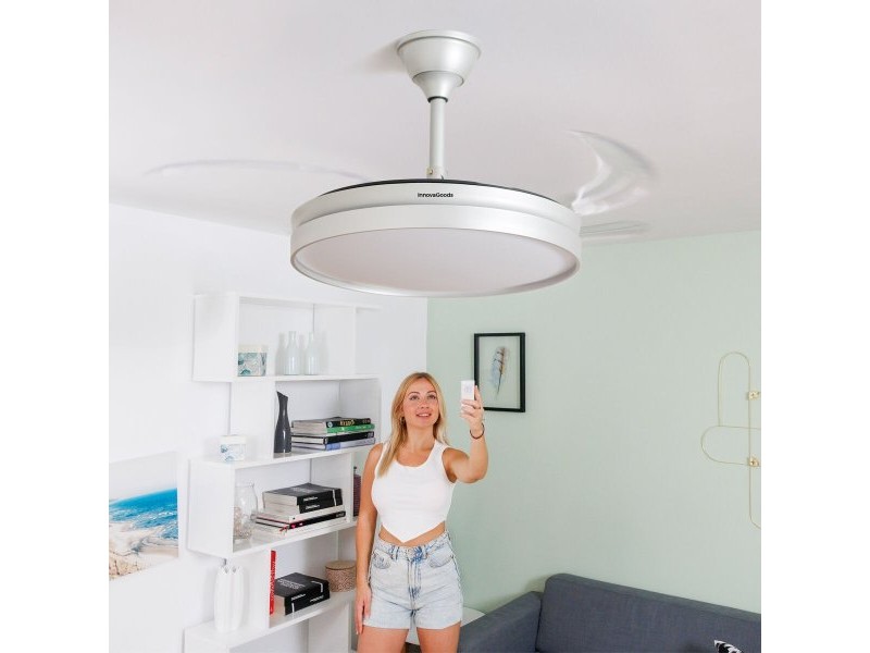Вентилатор за Таван с LED Светлина и 4 Прибиращи се Перки InnovaGoods 80 W Сребрист Ø49-104 cm (След ремонт D)