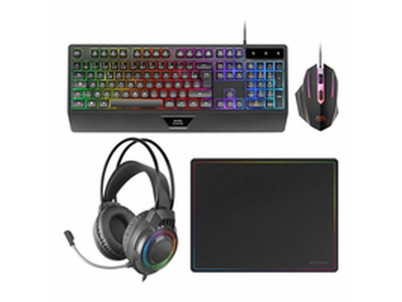 Клавиатура с мишка Mars Gaming MCP124PROES Черен Многоцветен Испанска Qwerty