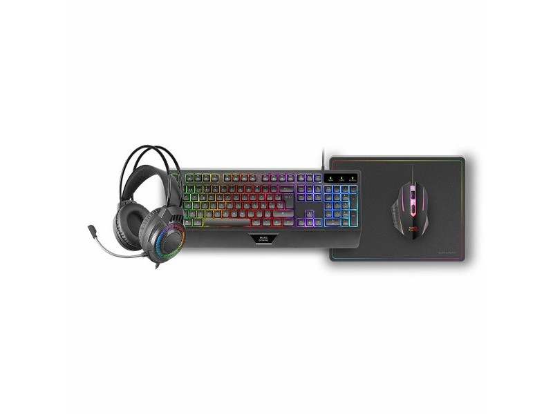 Клавиатура с мишка Mars Gaming MCP124PROES Черен Многоцветен Испанска Qwerty