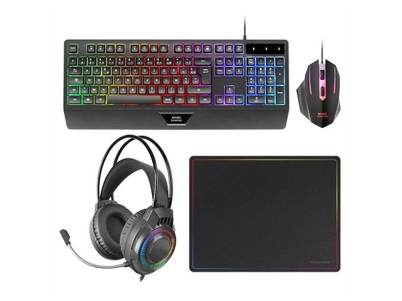 Клавиатура с мишка Mars Gaming MCP124PROES Черен Многоцветен Испанска Qwerty