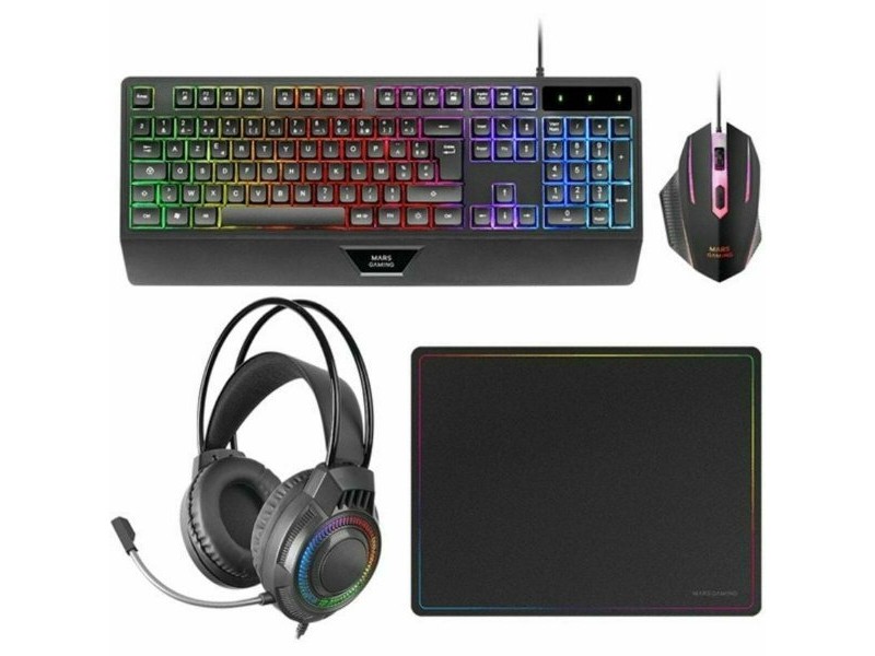 Клавиатура с мишка Mars Gaming MCP124PROES Черен Многоцветен Испанска Qwerty