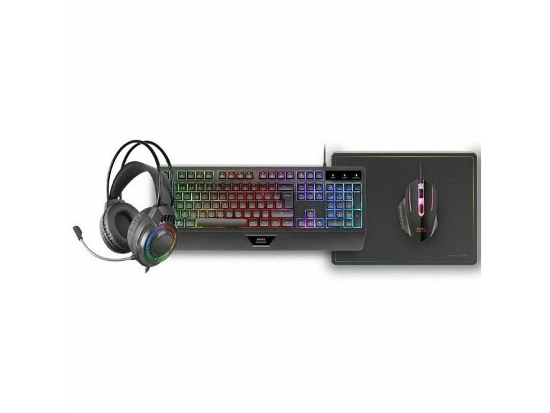 Клавиатура с мишка Mars Gaming MCP124PROES Черен Многоцветен Испанска Qwerty