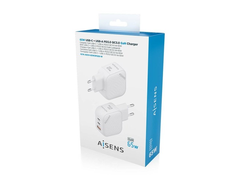 Зарядно за стена Aisens ASCH-65W3P026-W Бял 65 W (1 броя) Зарядно за стена Aisens ASCH-65W3P026-W Бял 65 W (1 броя)