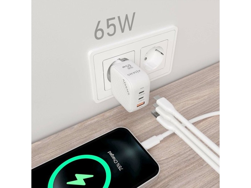 Зарядно за стена Aisens ASCH-65W3P026-W Бял 65 W (1 броя) Зарядно за стена Aisens ASCH-65W3P026-W Бял 65 W (1 броя)