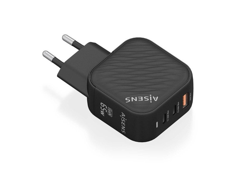 Зарядно за стена Aisens ASCH-65W3P027-BK Черен 65 W (1 броя) Зарядно за стена Aisens ASCH-65W3P027-BK Черен 65 W (1 броя)