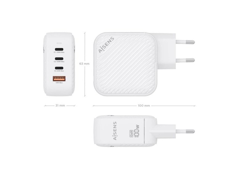 Зарядно за стена Aisens ASCH-100W4P028-W Бял 100 W (1 броя)