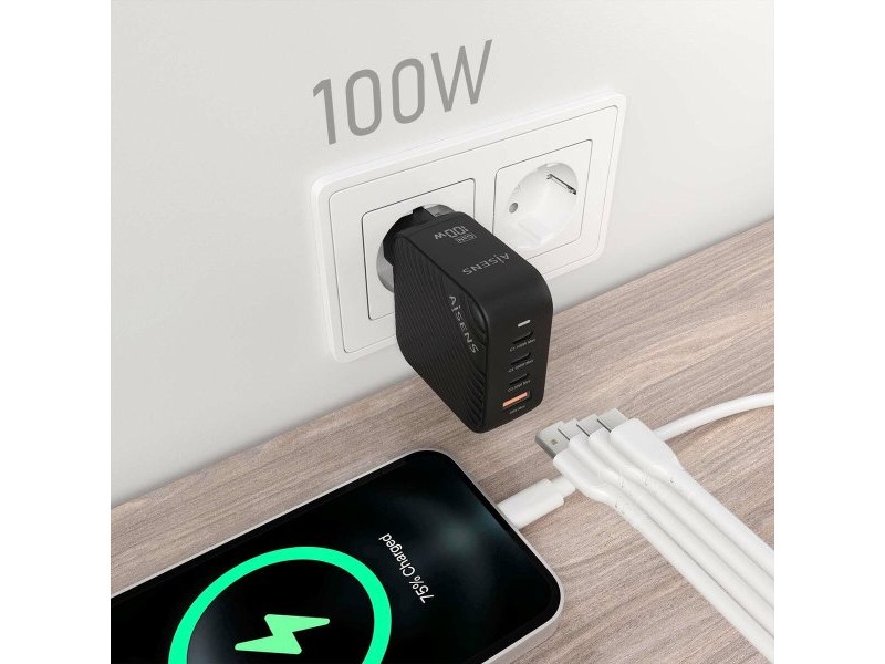 Зарядно за стена Aisens ASCH-100W4P029-BK 100 W Черен (1 броя)