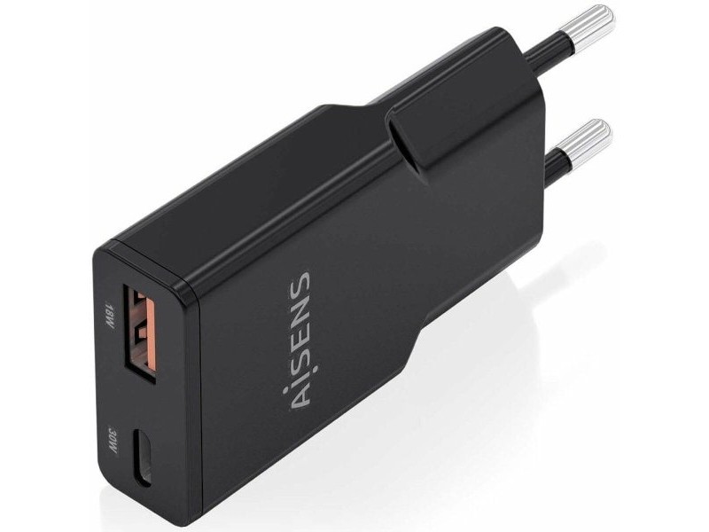 Зарядно за стена Aisens ASCH-30W2P047-BK Черен 30 W