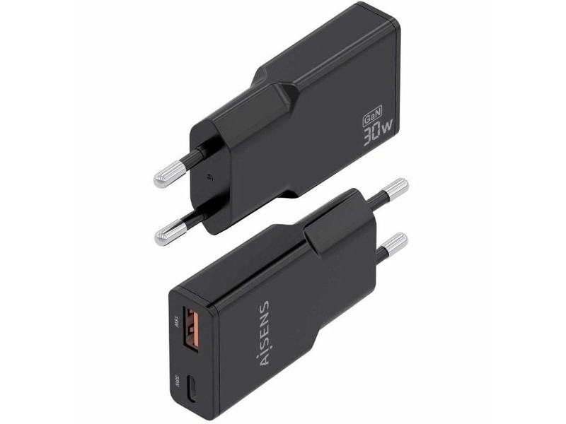 Зарядно за стена Aisens ASCH-30W2P047-BK Черен 30 W
