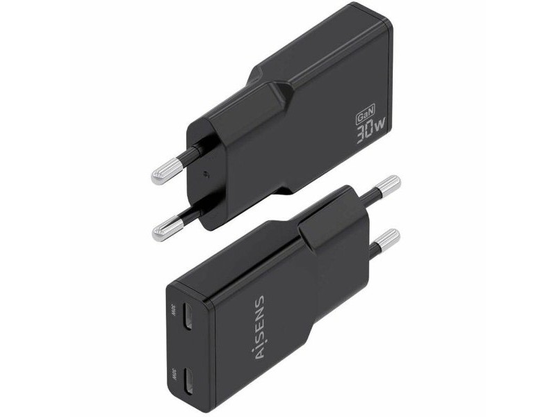 Зарядно за стена Aisens ASCH-30W2P049-BK Черен 30 W