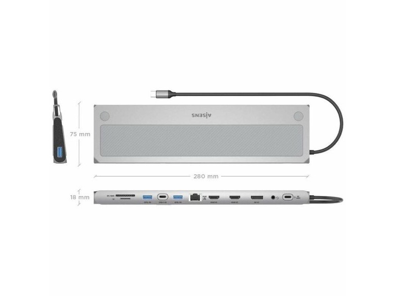 USB извод Aisens ASUC-12P020-GR Сив 100 W 50 W