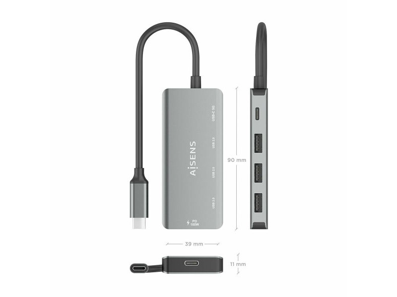 USB извод Aisens A109-0945 Сив 100 W