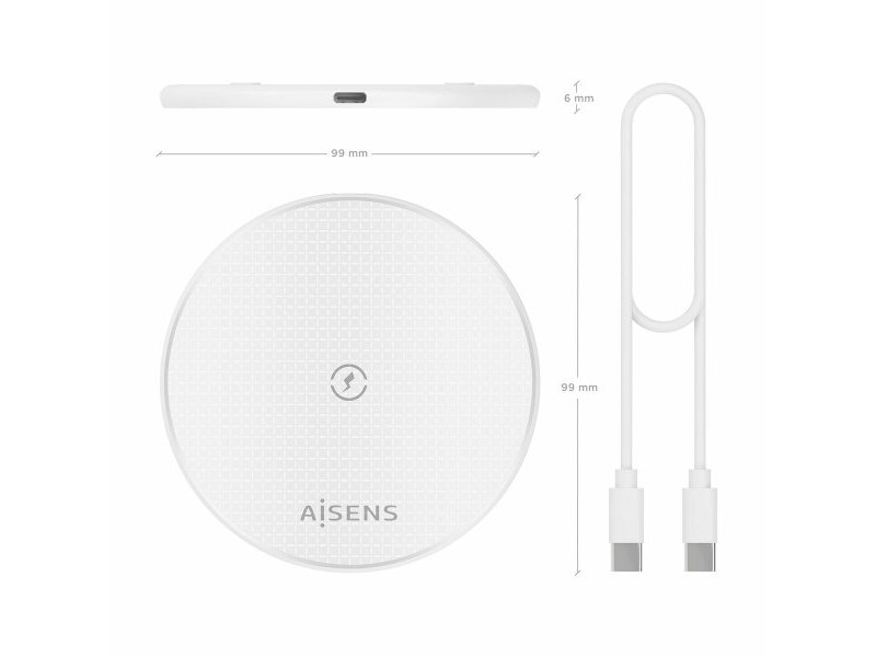 Безжично зарядно Aisens ASCH-15W1WC057-W Бял 15 W