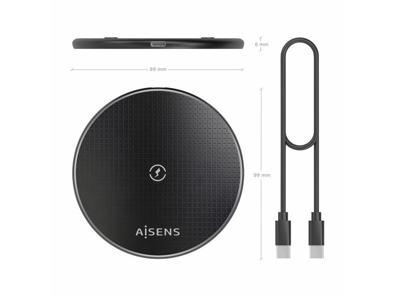 Безжично зарядно Aisens ASCH-15W1WC058-BK Черен 15 W