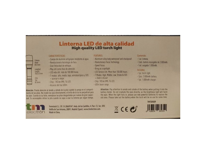 фенер LED TM Electron REC Черен 10W