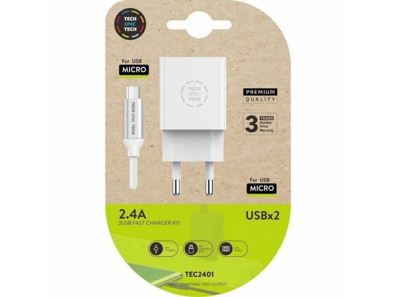 Зарядно за стена Tech One Tech TEC2401 Бял