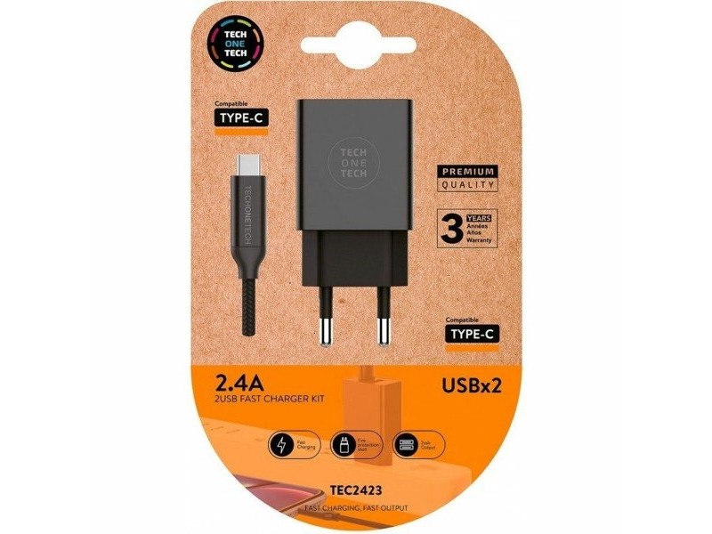 Зарядно за стена Tech One Tech TEC2423 Черен